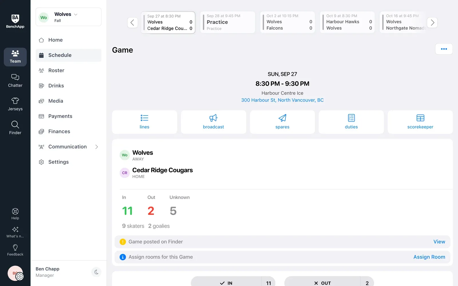 BenchApp on a computer: a game page with duties one click away