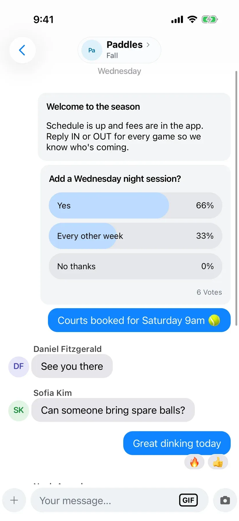 BenchApp team poll with votes