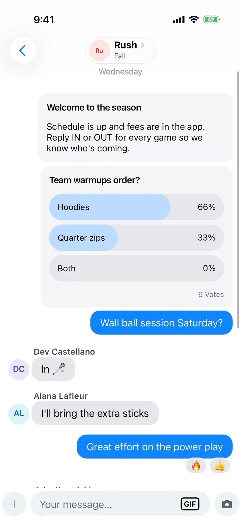 BenchApp team poll with votes